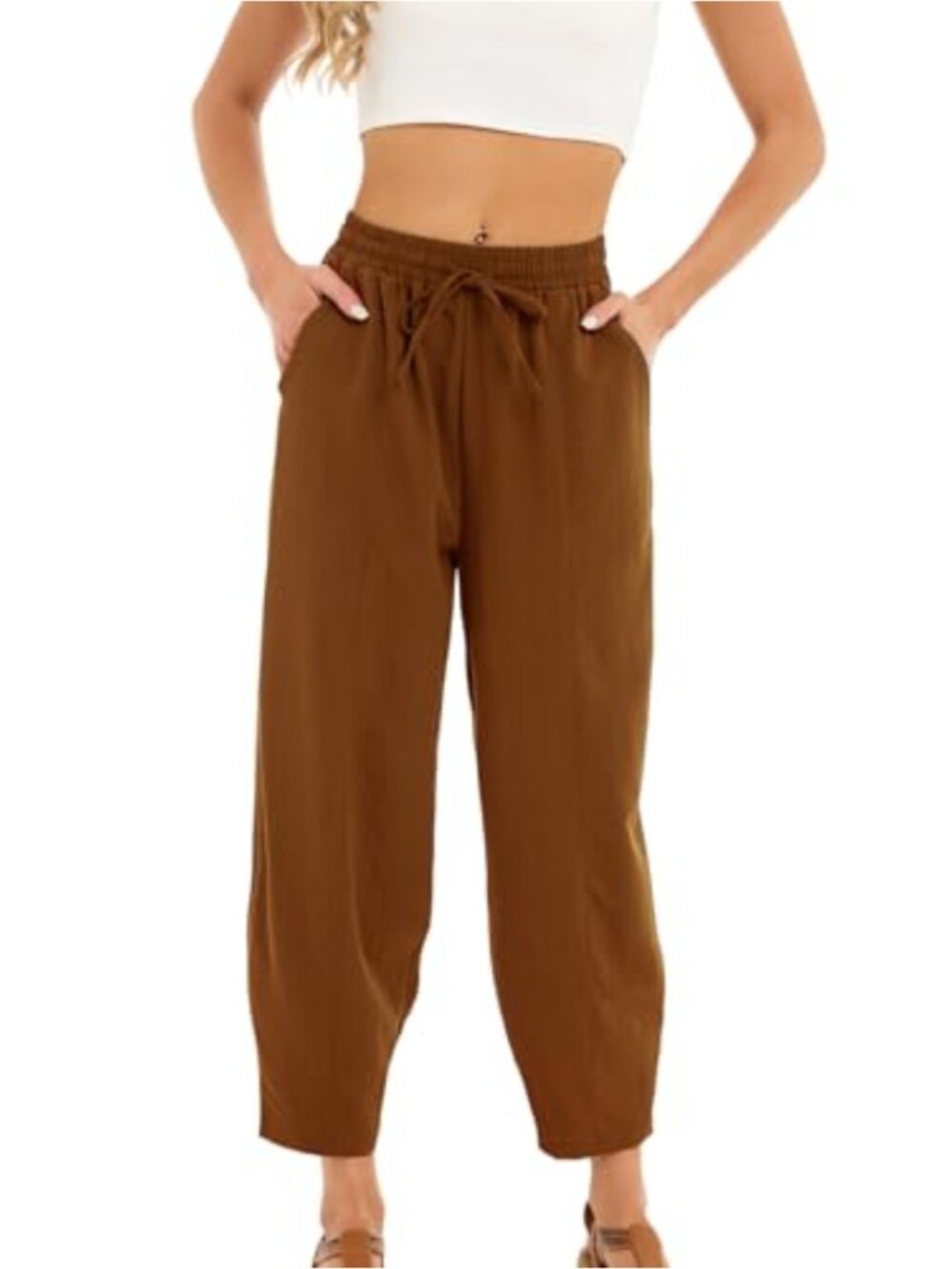 Womens Baggy Wide Leg High Rise Drawstring Palazzo Pants with Pockets